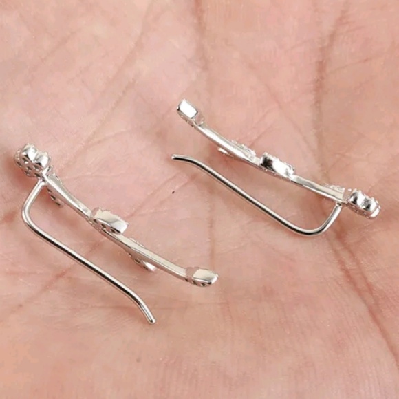 Sterling silver & white sapphire flower earring climbers - Picture 3 of 4